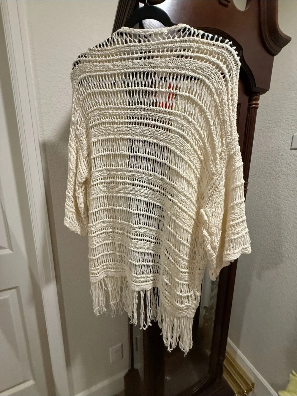 Open-Weave Fringe Cardigan/Shrug - Cream